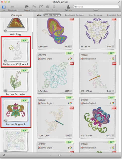 View designs grouped by package